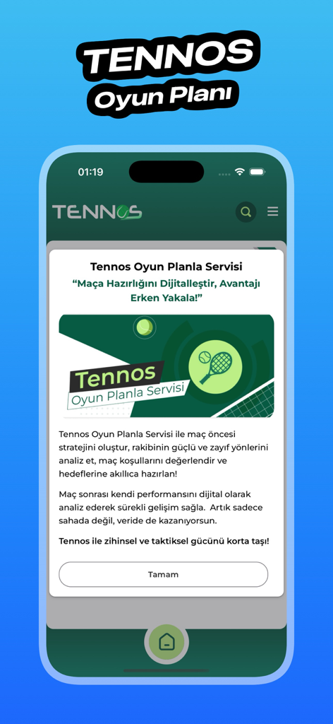 Tennos - Un écran mobile montrant la fonctionnalité Tennos Game Plan pour la préparation stratégique des matchs de tennis et l'analyse des performances.