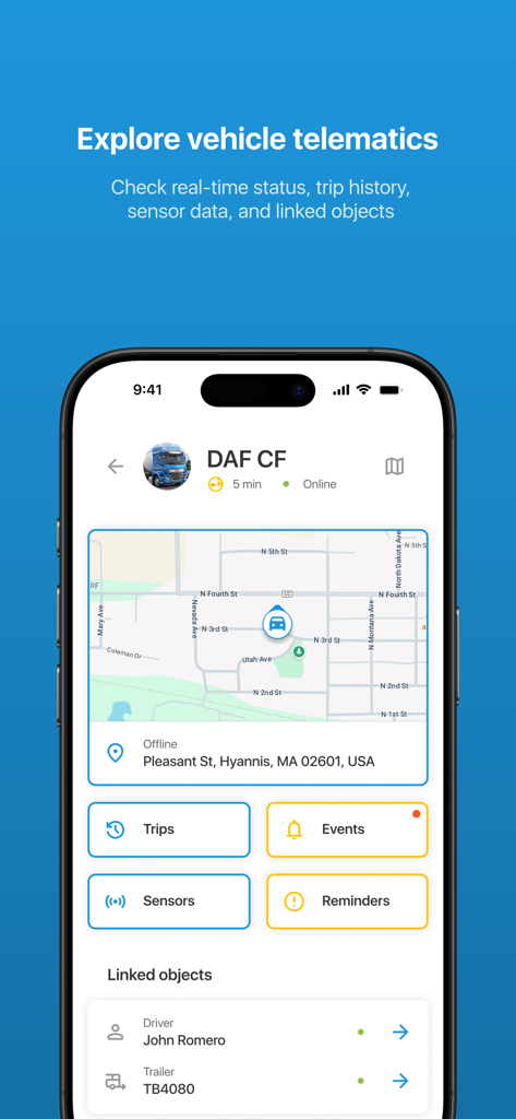 X-GPS Mobile - Panel de la aplicación X-GPS Mobile que muestra telemática de vehículos en tiempo real y seguimiento de ubicación.