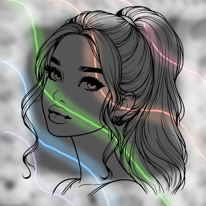 realistic girl with a ponytail on her hair and lips