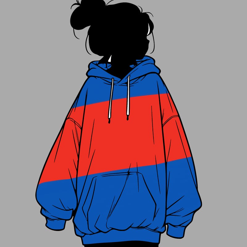 realistic girl with a oversized sweatshirt on and a bun