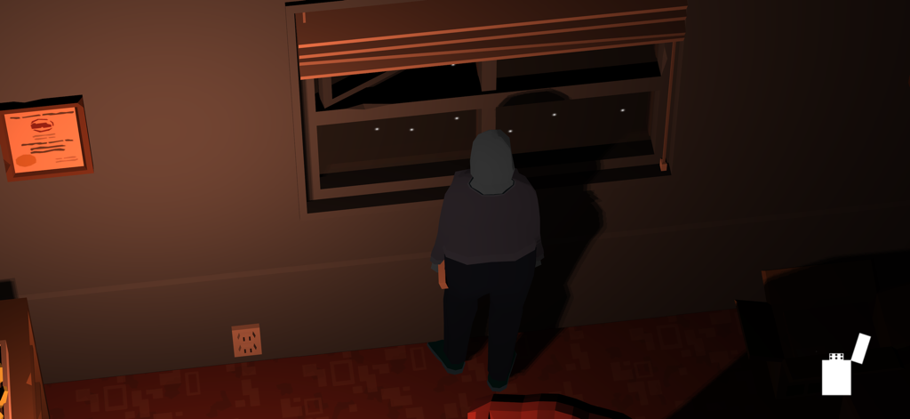 Edward The Detective: Exit - Detective Edward standing in a dimly lit room looking out a window