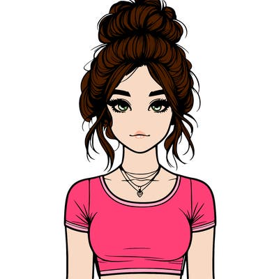 realistic girl with messy bun and croptop