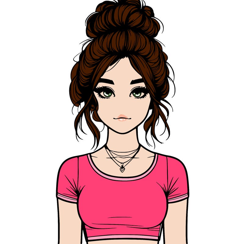 realistic girl with messy bun and croptop