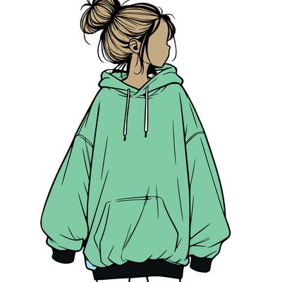 realistic girl with a oversized sweatshirt on and a bun