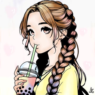 realistic girl with braided hair drinking boba