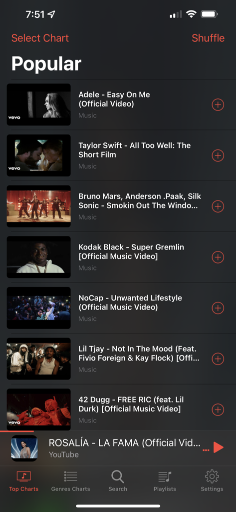 Music Video Player Musca - Popular music video charts on the Musca app interface