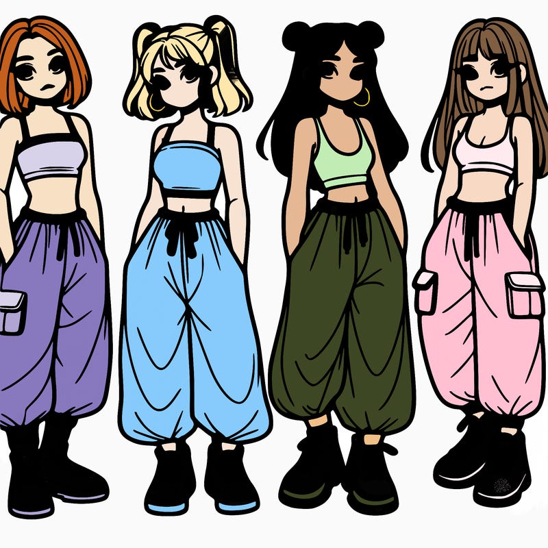 girls with crop top with baggy pants