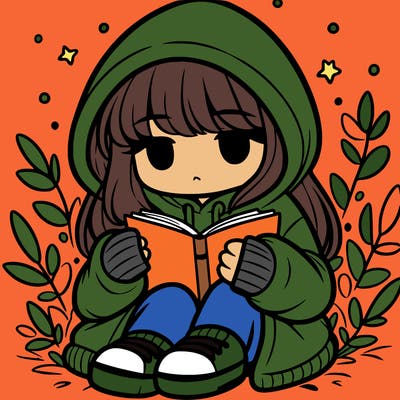 girl in oversized hoodie reading a book