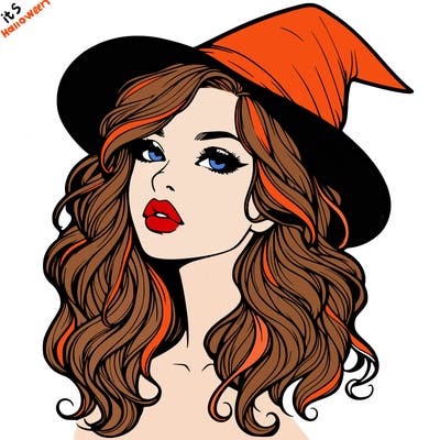 realistic witch girl with wavy hair and lips