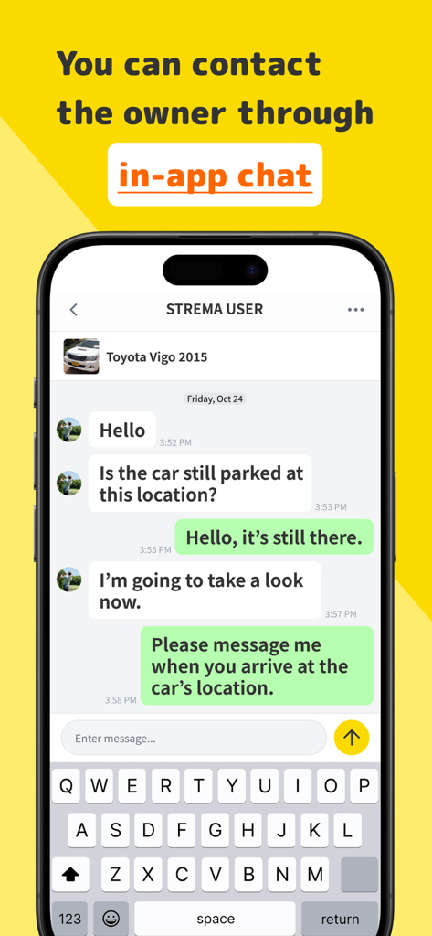 STREMA - Used Vehicle Market - Interface de chat intégrée à l'application STREMA pour la vente de véhicules