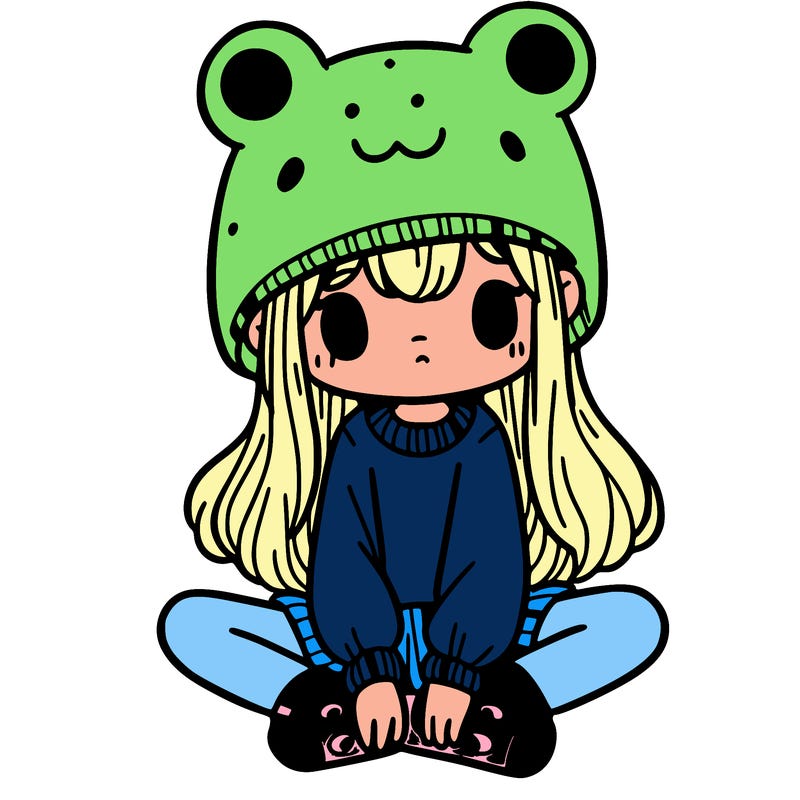 a girl wearing a frog hat and some frog socks