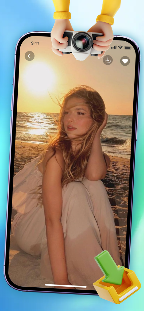 Viake - Viake app interface showing a high definition sunset beach wallpaper