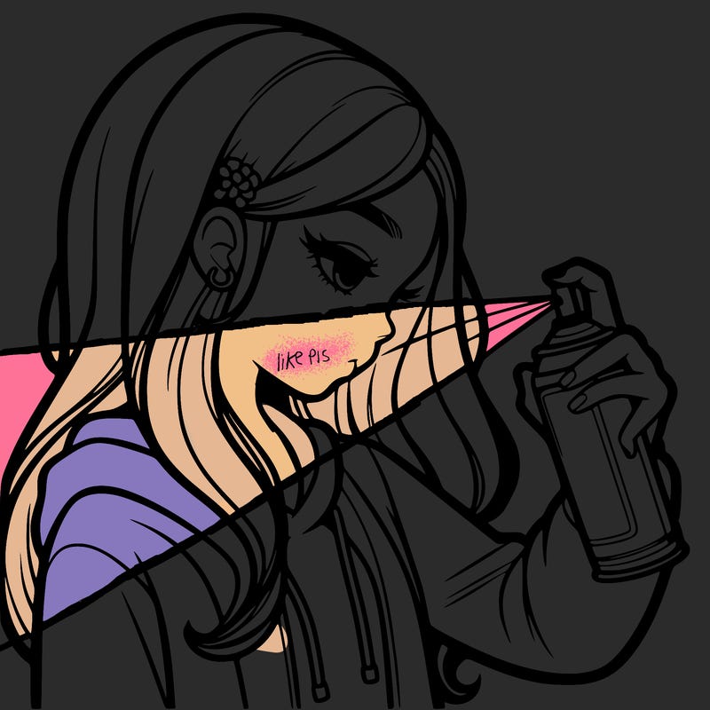 a realistic girl spray painting