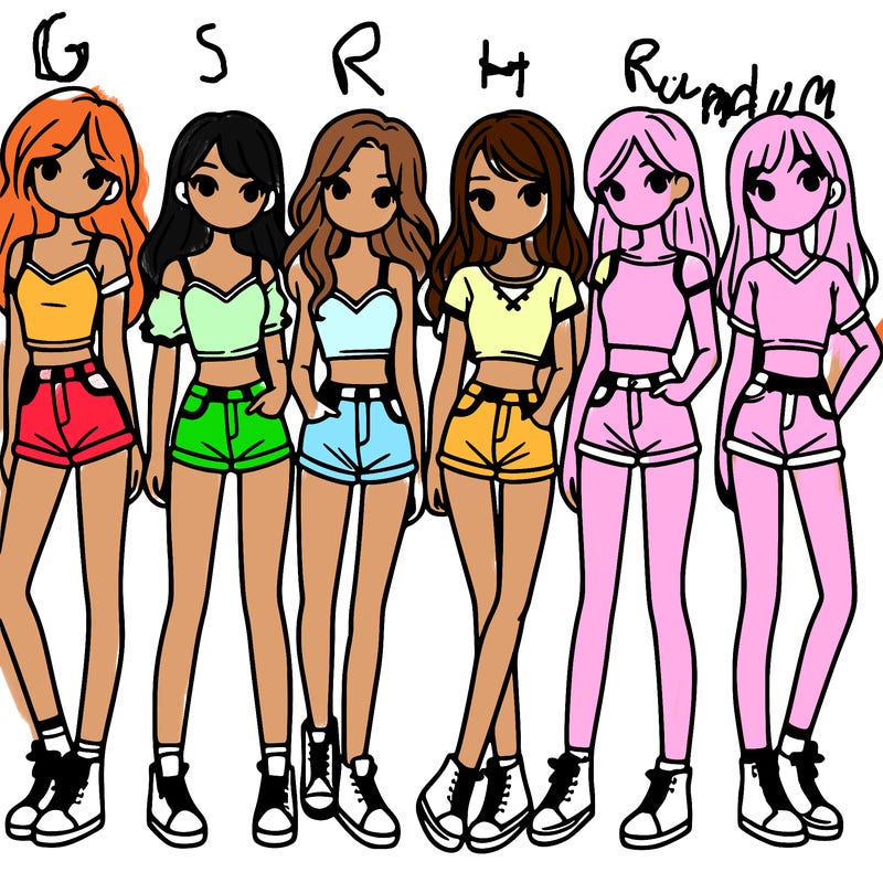 a group of girls wearing crop tops and shorts