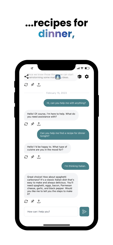 A smartphone screen showing Jane AI assistant providing an Italian recipe suggestion in a chat interface