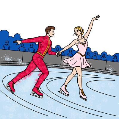 man and woman ice skating