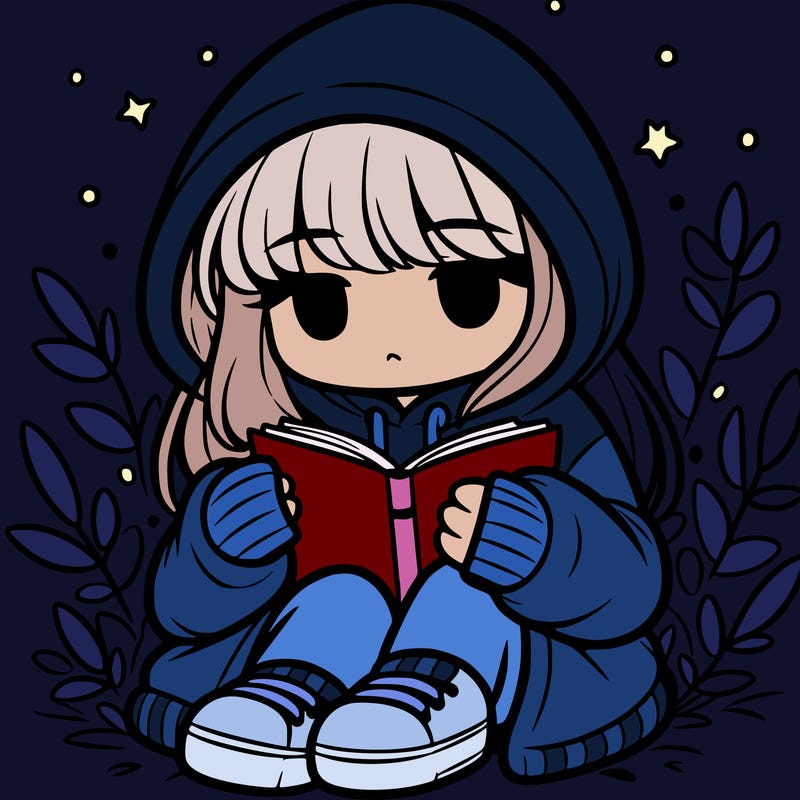 girl in oversized hoodie reading a book