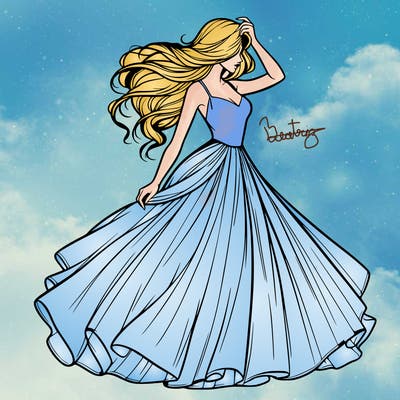 realistic woman with dress flowing in the wind