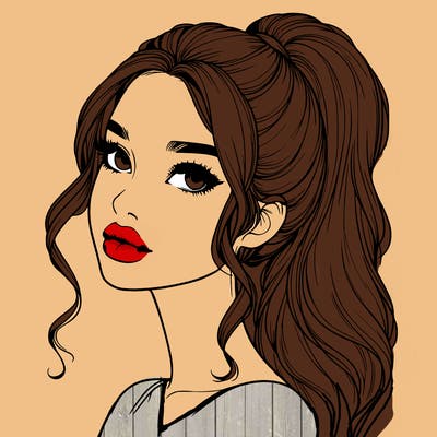 realistic girl with a ponytail on her hair and lips