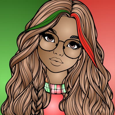 girl with long hair and freckles and glasses realistic