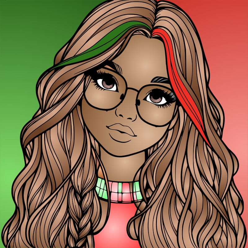 girl with long hair and freckles and glasses realistic