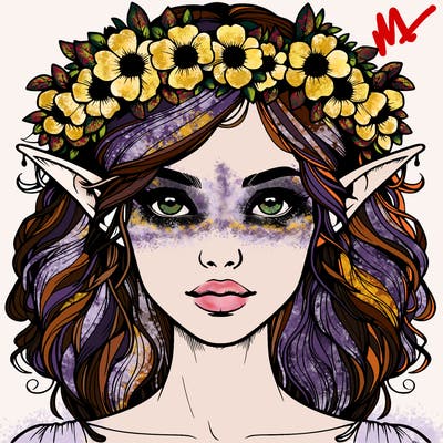 realistic female elf with flower crown