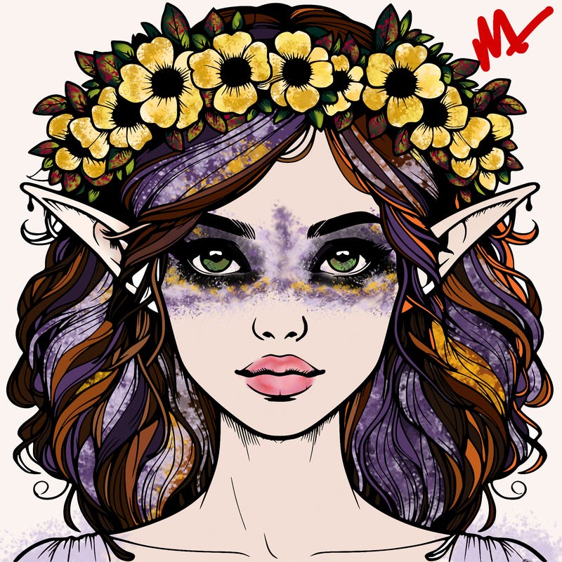 realistic female elf with flower crown