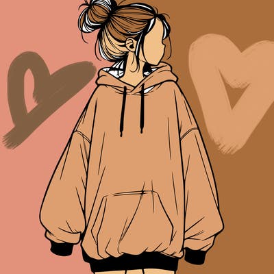 realistic girl with a oversized sweatshirt on and a bun