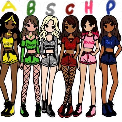 a group of girls wearing crop tops and shorts