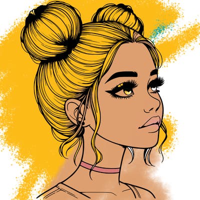 realistic girl with buns on the top of her head