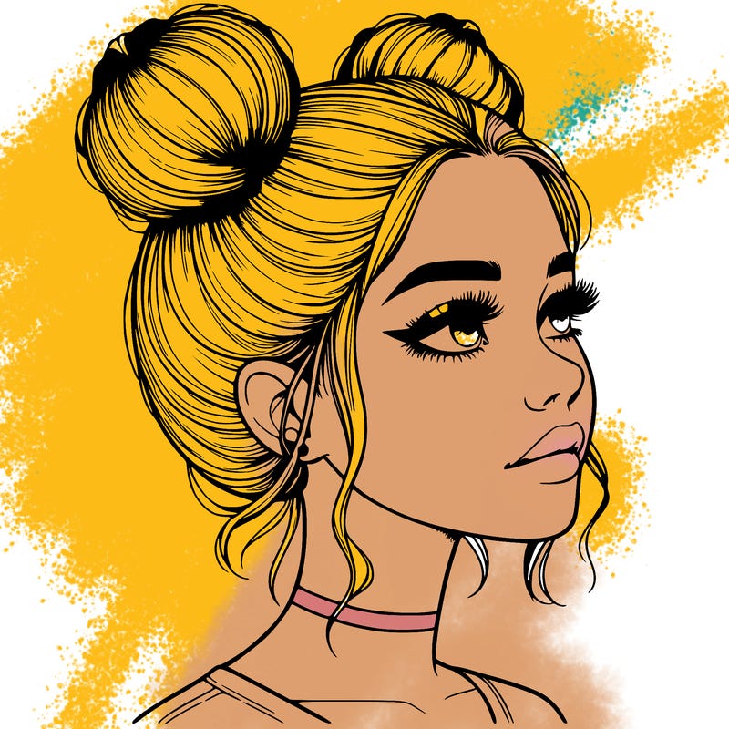 realistic girl with buns on the top of her head