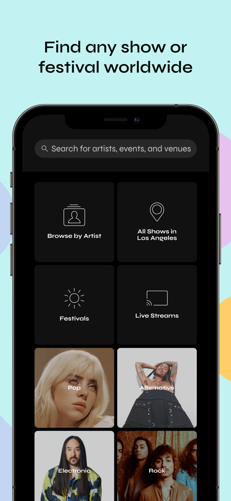 Bandsintown Concerts - Bandsintown App-Oberfläche zur Entdeckung von Konzerten und Musikfestivals weltweit.