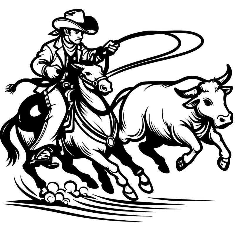 cowboy roping a wild steer