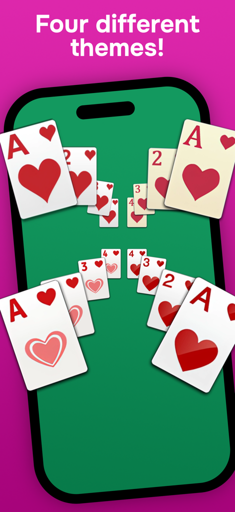 Solitaire Classic: Card Master - Mobile screen showing four different card and background themes for Solitaire Quest.