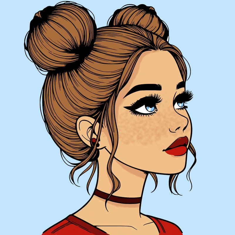 realistic girl with buns on the top of her head
