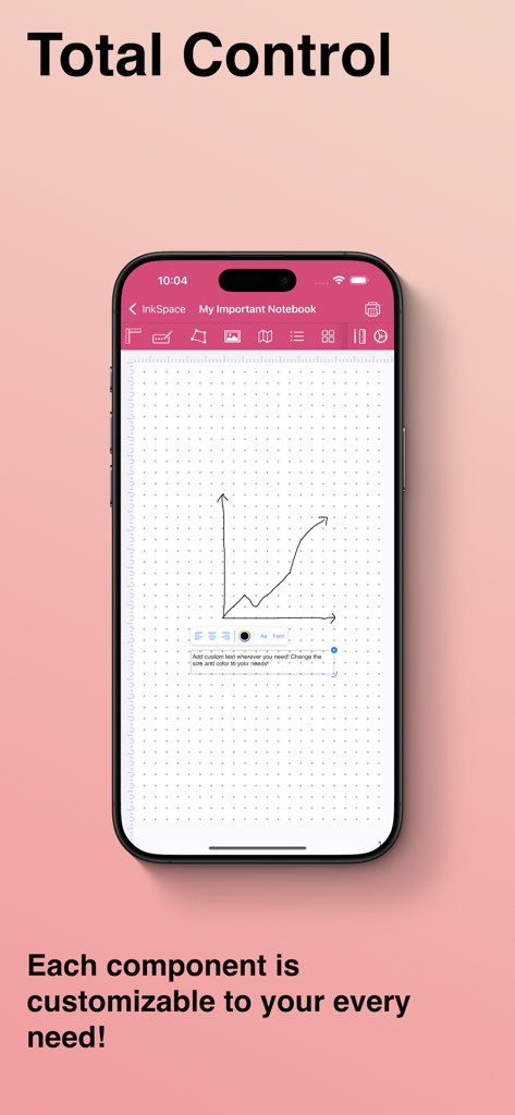 InkSpace-App-Oberfläche auf einem Smartphone, die eine anpassbare digitale Notiz mit einer handgezeichneten Grafik zeigt
