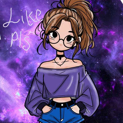 girl with a messy ponytail glasses a baggy crop top and jean shorts