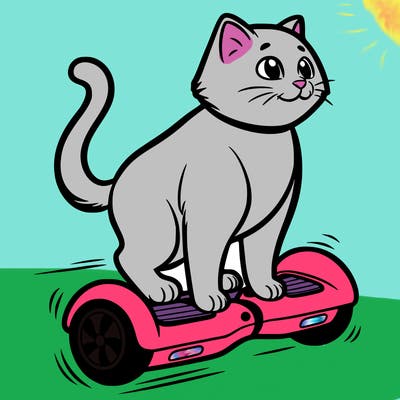 cat riding at hoverboard