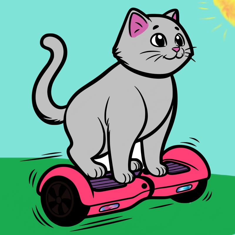 cat riding at hoverboard