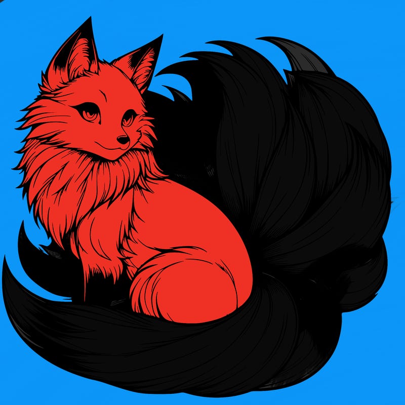 realistic detailed 9 tailed anime fox