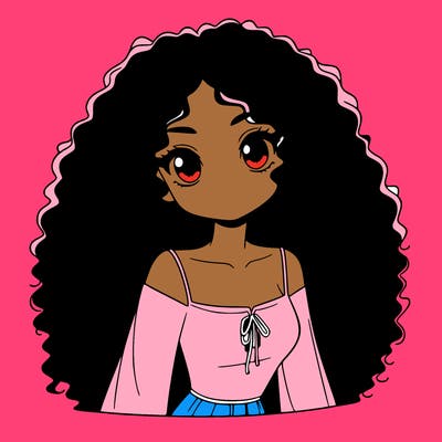 a black anime girl with long afro hair