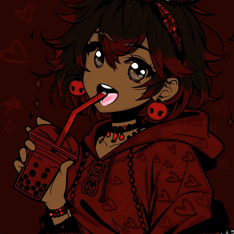 hot baddie anime girl drinking boba and biting the straw