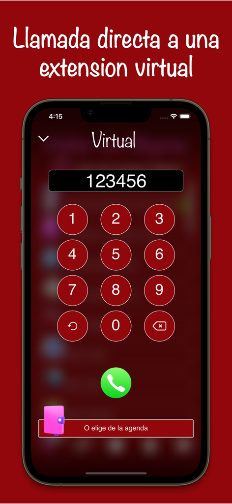 LlamameTu - Hablar por hablar - Interfaz de la aplicación LlamameTu que muestra un teclado numérico para llamar a una extensión virtual