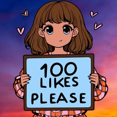 a girl holding a sign saying 100 likes please