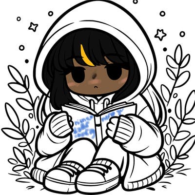 girl in oversized hoodie reading a book