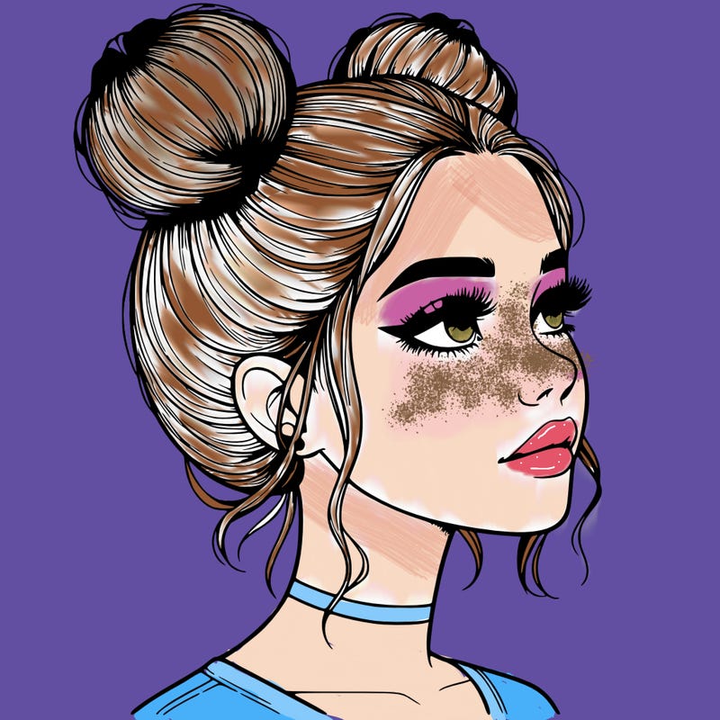 realistic girl with buns on the top of her head
