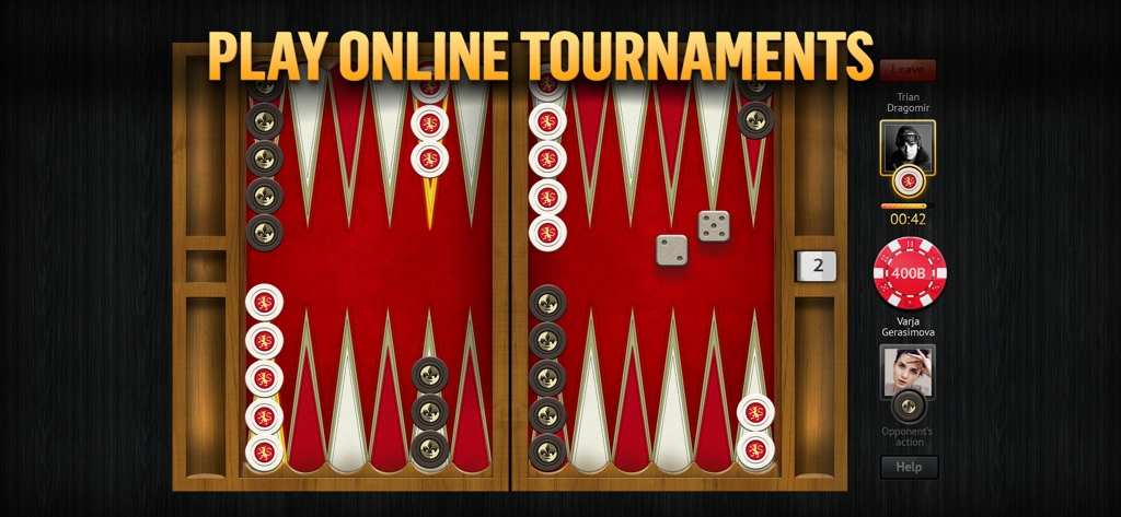 PlayGem Backgammon Live Online - Online multiplayer backgammon tournament gameplay on a red and wooden board.