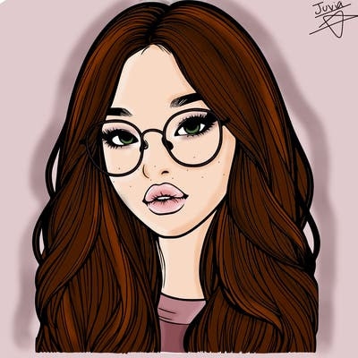 realistic korean girl with long hair, glasses and big lips