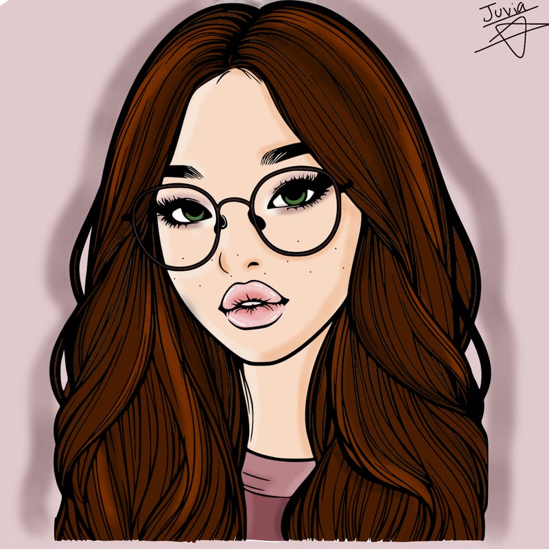 realistic korean girl with long hair, glasses and big lips