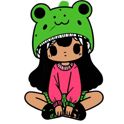a girl wearing a frog hat and some frog socks